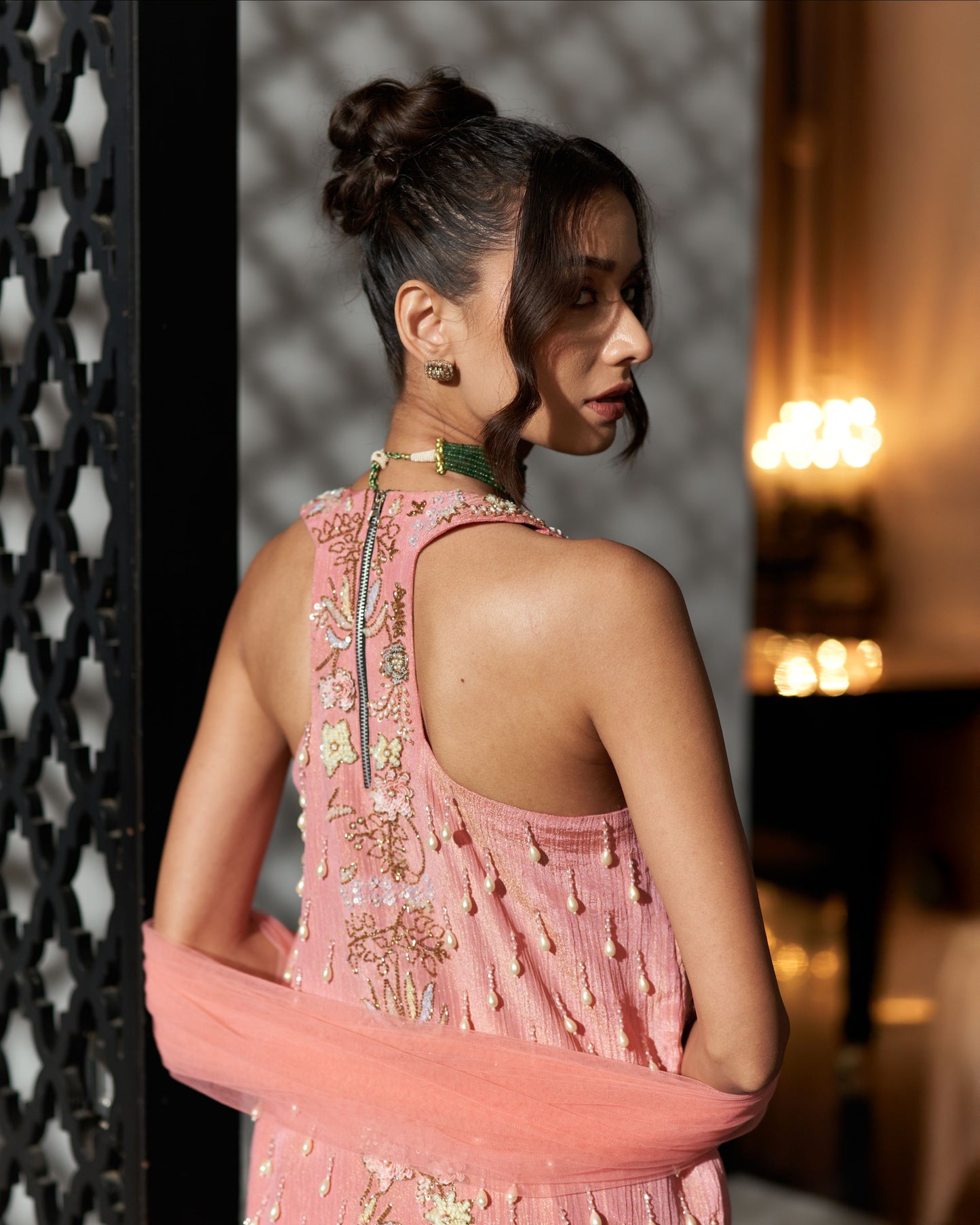 Halter Neck Shirt With Fershi Salwar And Dupatta