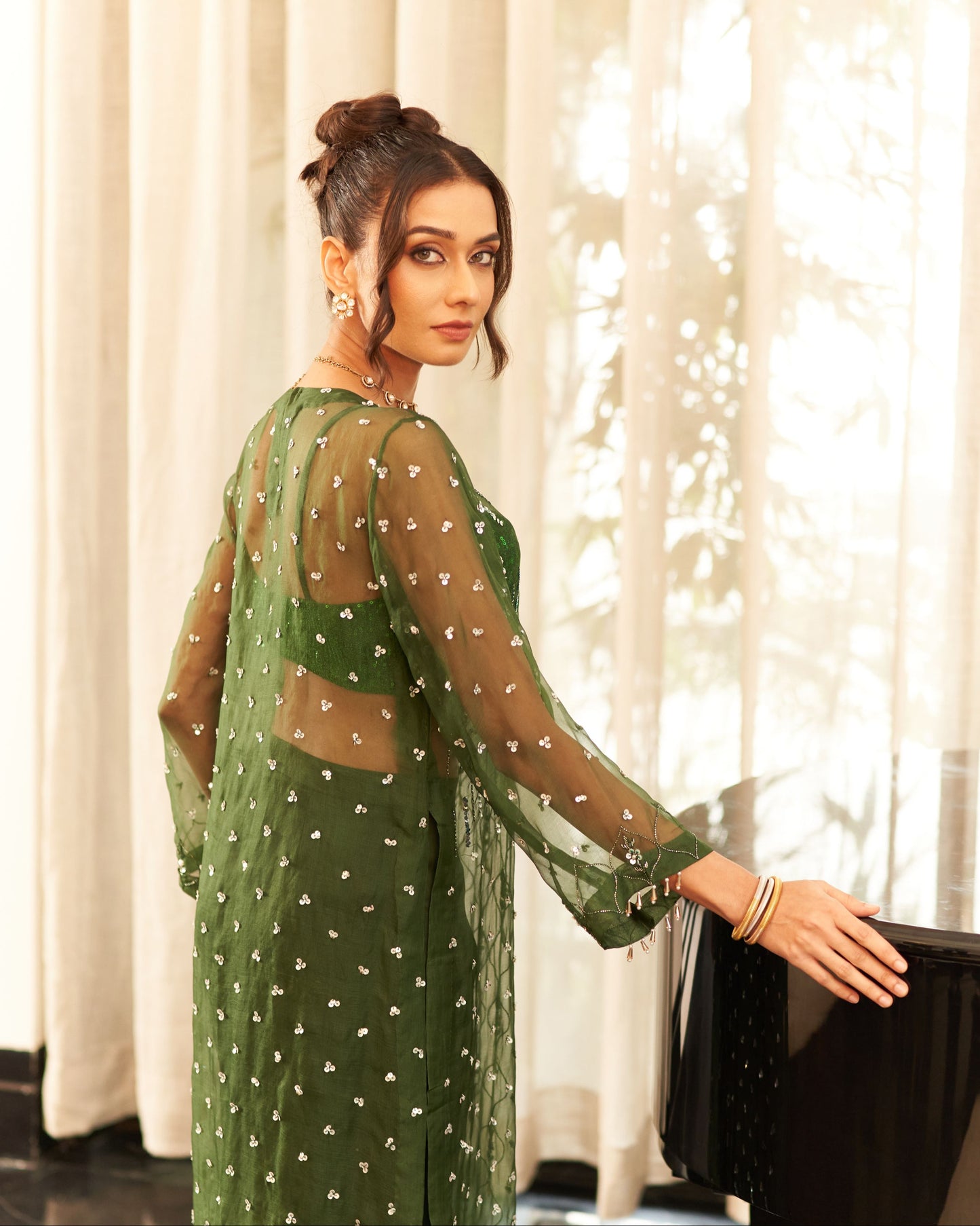 High Slits Long Shirt With Bustier And Pants