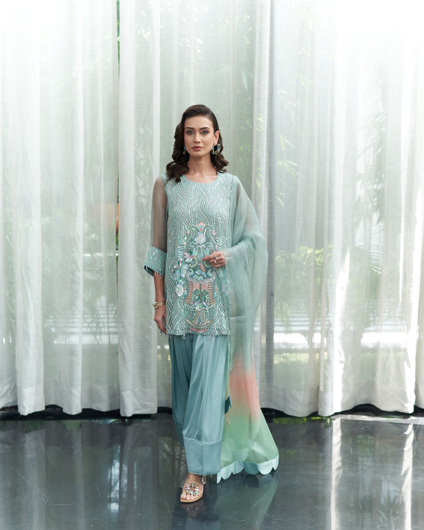 Kalidar Shirt With Fershi Salwar And Dupatta