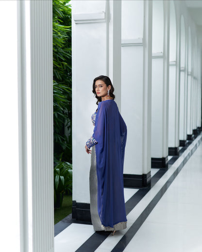 Halter Neck Blouse With Cape And Pencil Skirt