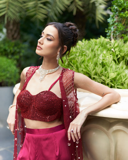 Sleeveless Jacket With Bustier And Pants